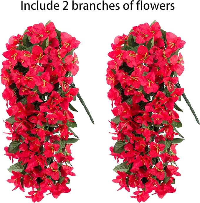 Faux Bougainvillea Artificial Flowers Plants for Outdoor Outside Decoration, 2 PCS Red Fake Flowers UV Resistant Look Real Silk Long Trailing Vines for Front Door Porch Planter Urn Patio Garden Yard-Ruum Studio Home