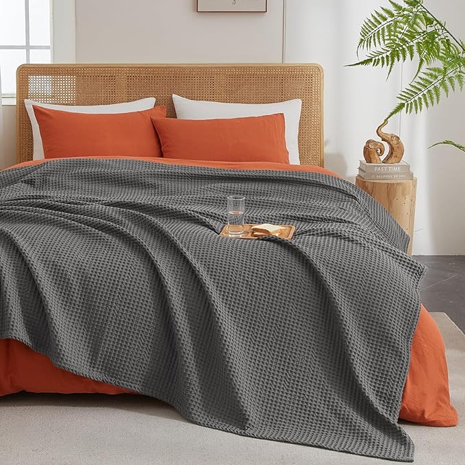 PHF Ultra Soft Waffle Weave Blanket King Size 104"x 90"- Washed Lightweight Breathable Cozy Woven Blanket for Bed - Aesthetic Decor for Couch Bedding Sofa Home Car - Grey-Ruum Studio Home