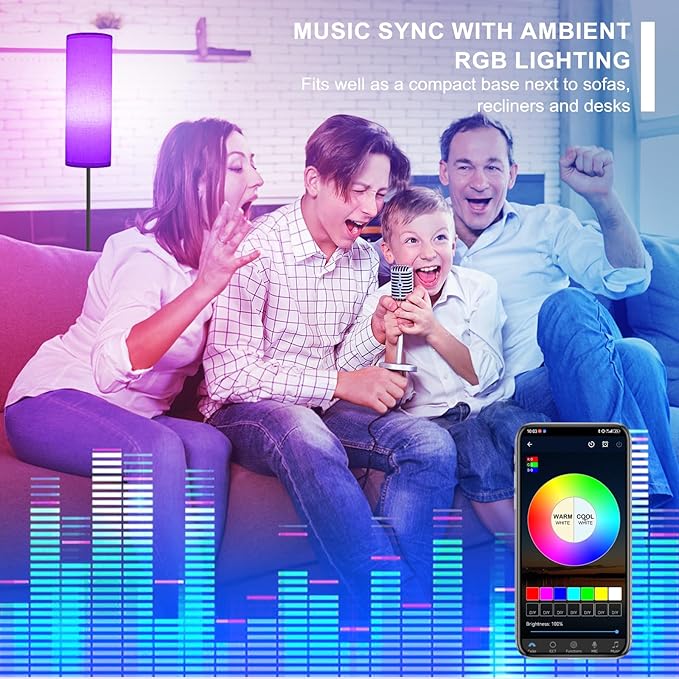 FRIDEKO HOME Floor Lamps for Living Room, Dimmable 3 Colors Temperature, Modern Corner Floor Lamp with Remote, Tall Standing Lamps for Kid Room Bedroom, Foot Switch, Beige Shade, 9W RGB LED Bulb-Ruum Studio Home