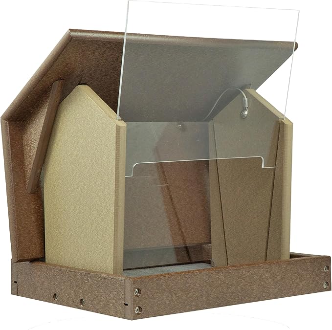 Poly Hanging Hopper Bird Feeder, Large Hanging Bird Feeder for Outside, Outdoors - Amish American Made (Tudor Brown & Weatherwood)-Ruum Studio Home