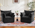 Oversized Accent Chair, Upholstered Modern Sofa Chair with Removable Backrest & Detachable Cover, 24.5" Deep Seat Large Reading Armchair for Living Room Bedroom Office - Chenille Black Set of 2-Ruum Studio Home