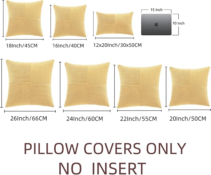 Fancy Homi 2 Packs Yellow Euro Decorative Throw Pillow Covers 26x26 Inch for Couch Bed Sofa, Rustic Farmhouse Boho Home Decor, Soft Corss Corduroy Patchwork Textured Square Cushion Case 66x66 cm-Ruum Studio Home