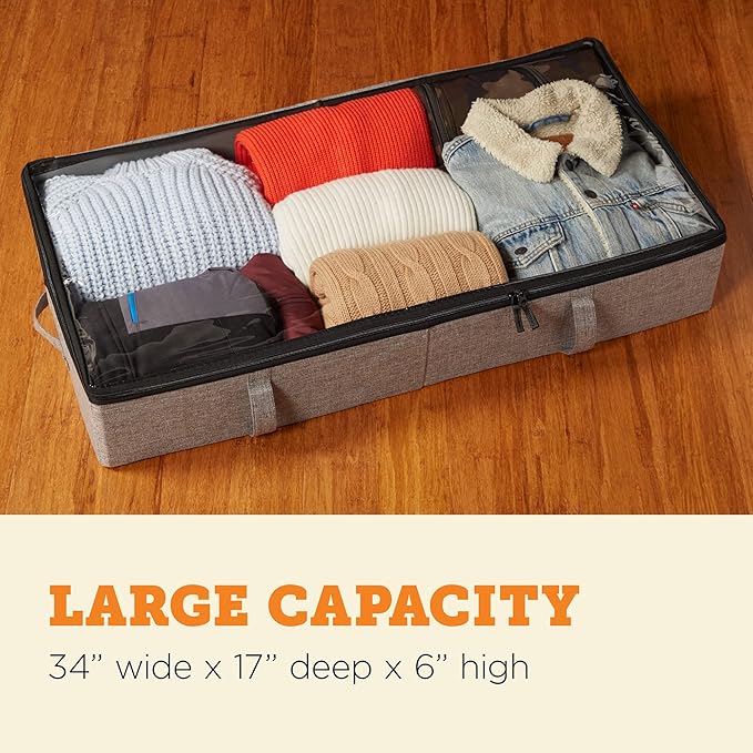 storageLAB Under Bed Storage Containers, Closet Organizers with Sturdy Handles for Clothes, Comforters, and Accessories, Perfect for Use Under or at the End of the Bed - 2 Pack, Grey-Ruum Studio Home
