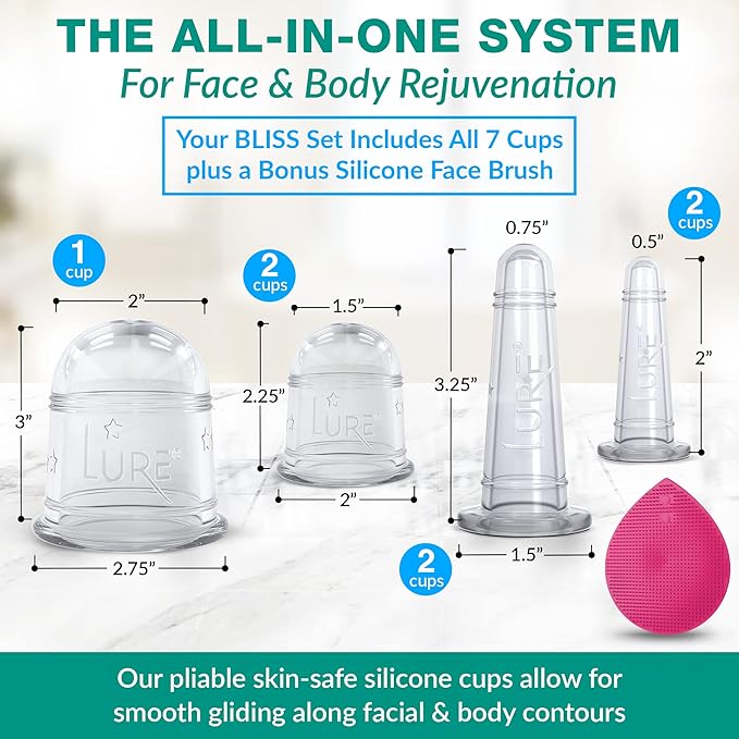 Bliss Face and Body Cupping Therapy Set – Includes Facial Cups for Cupping and Anti-Cellulite Cups - Release Fascia, Lymphatic Drainage, Natural Pain Relief-Ruum Studio Home