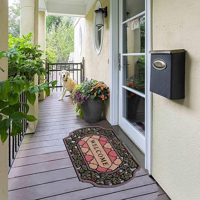 CHICHIC Entrance Door Mat Large 24 x 36 Inch Entry Way Doormat Front Door Rugs Outdoors Heavy Duty Welcome Mat Non Slip Rubber Back Low Profile for Garage, Patio, High Traffic Area, Small Flower-Ruum Studio Home