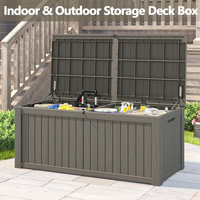 Outdoor Storage Box, 180 Gallon Deck Box, Waterproof and UV Resistant Large Resin Storage Bin, Organization and Storage for Patio Furniture, Outdoor Cushions, Garden Tools, Lockable-Ruum Studio Home
