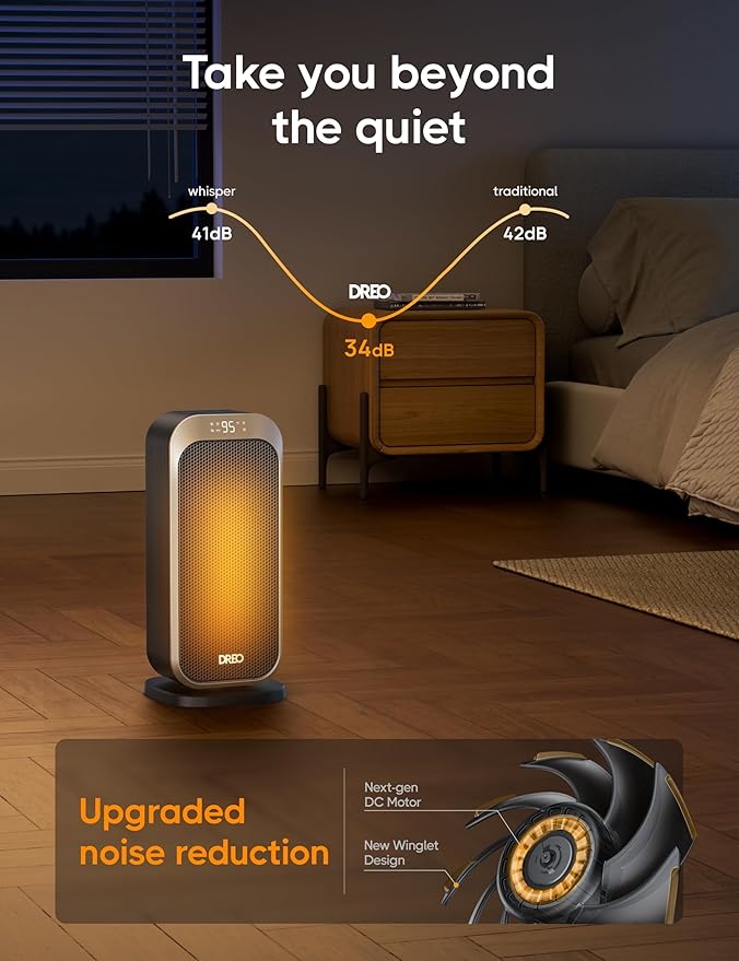 Dreo Space Heaters for Indoor Use, 1500W Portable Electric Heater with Remote and Thermostat, PTC Ceramic, Safety Heat with 70° Oscillation for Bedroom Office Home, Quiet, 12H Timer-Ruum Studio Home