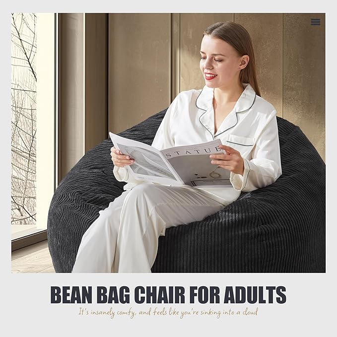 Hobestluk 3.5FT Bean Bag Chair Adult Bean Bag Chair Large Bean Bag Chair with Filler Included Teardrop Bean Bag with Removable Cover for Bedroom Living Room - (Large, Black)-Ruum Studio Home