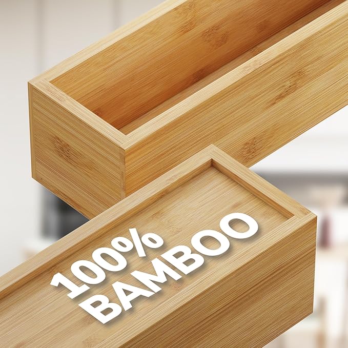 BAMEOS 3-Piece Bamboo Drawer Organizer, Utensil Organizer for Drawer, Junk Drawer Organizer for Kitchen Bathroom, Dressing Room, Office, Pantry (Natural)-Ruum Studio Home
