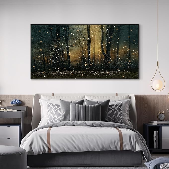 SIGNWIN 36"x72" Extra Large Framed Wall Art Magical Firefly Forest at Twilight, Enchanted Nature Scene for Home Living Room Bedroom Decor (Frame Assembly Required)-Ruum Studio Home