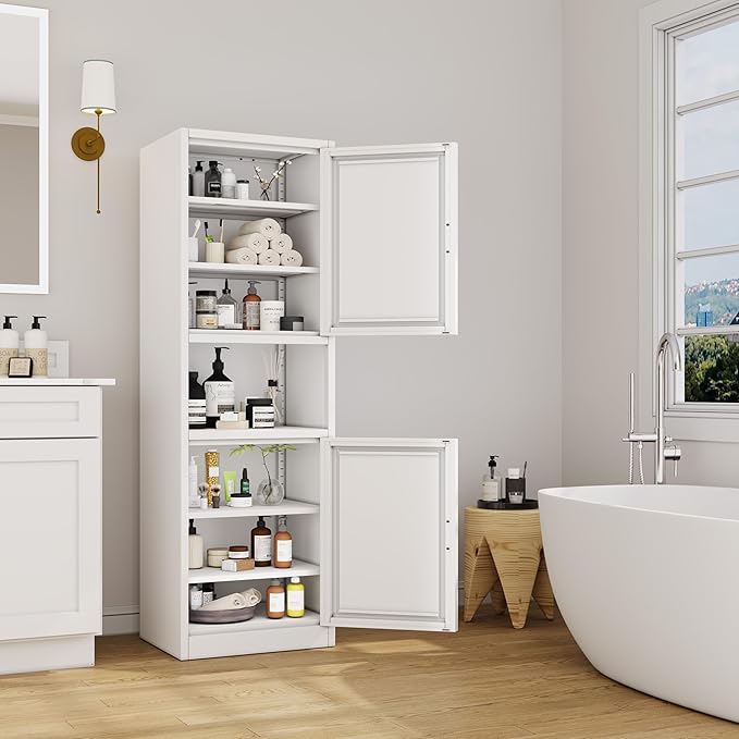 Tall Narrow Storage Cabinet 66.93" H Tall Bathroom Cabinet Metal Pantry Cabinets, 4 Adjustable Shelves for Kitchen, Home Office, Living Room, Dinning Room (20 inches Wide White)-Ruum Studio Home