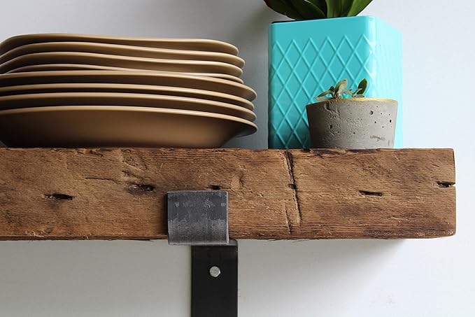 Urban Legacy Reclaimed Barn Beam Deep Shelves | Deep Shelves with Brackets Included, Set of 2 | (Natural Full Profile Bracket, 24" x 11" x 3")-Ruum Studio Home