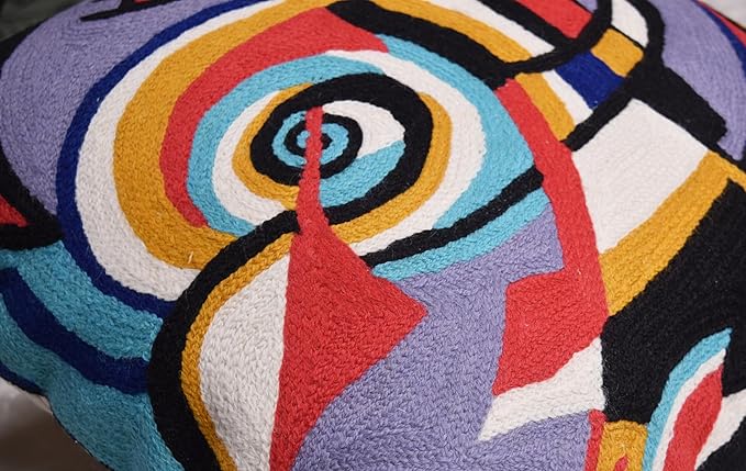 Kandinsky Improvisation Modern Decorative Pillow Cover Black Abstract Toss Pillows Farmhouse Chair Cushion Contemporary Pillow Mid-Century Chair Cushions Hand Embroidered Pillow Wool Size 18x18-Ruum Studio Home