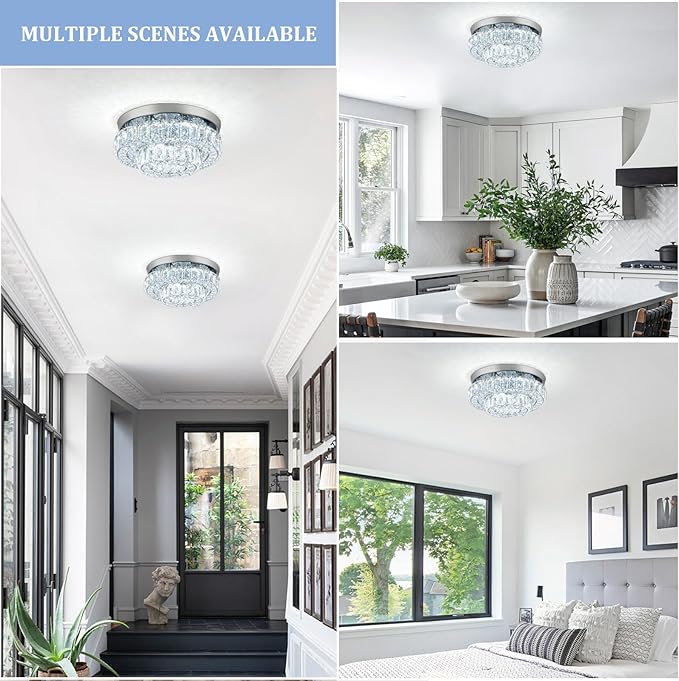 12 Inch Crystal Chandelier LED Ceiling Light 2 Tier Flush Mount Ceiling Light Fixtures Modern Chandelier Lighting for Hallway Bedroom Dining Room Kitchen (Cool White)-Ruum Studio Home