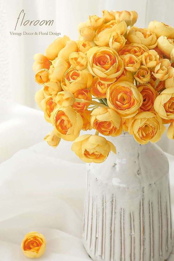 Floroom Ranunculus Artificial Flowers 18 Pcs Golden Yellow Faux Silk Mini Ranunculus Bulk Fake Wedding Filler Flowers for DIY Bouquets, Centerpieces, Bridal Shower Decorations & Arrangements-Ruum Studio Home