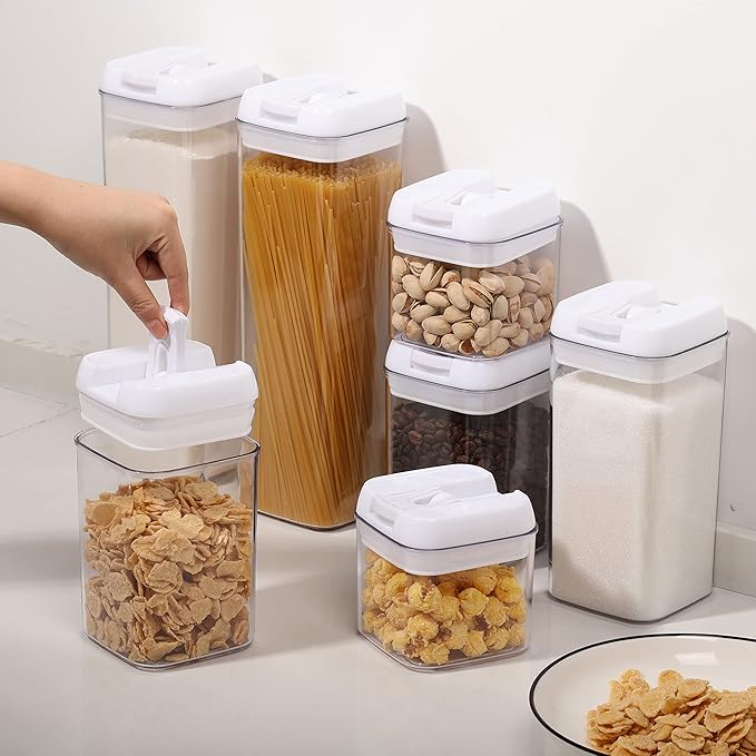 Vtopmart 6 PCS Airtight Food Storage Containers, BPA Free Plastic Snack Containers with Easy Lock Lids, for Kitchen Pantry Organization and Storage, Include 24 Labels, 0.8L-Ruum Studio Home