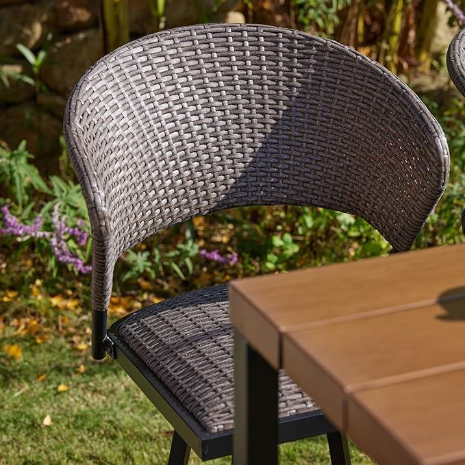 VICLLAX Patio Bar Stool Chairs with Footrests and Padded Seat, Bar Height Swivel Patio Chairs Set of 6, Brown Woven Wicker Swivel Bar Stools for Lawn Garden-Ruum Studio Home