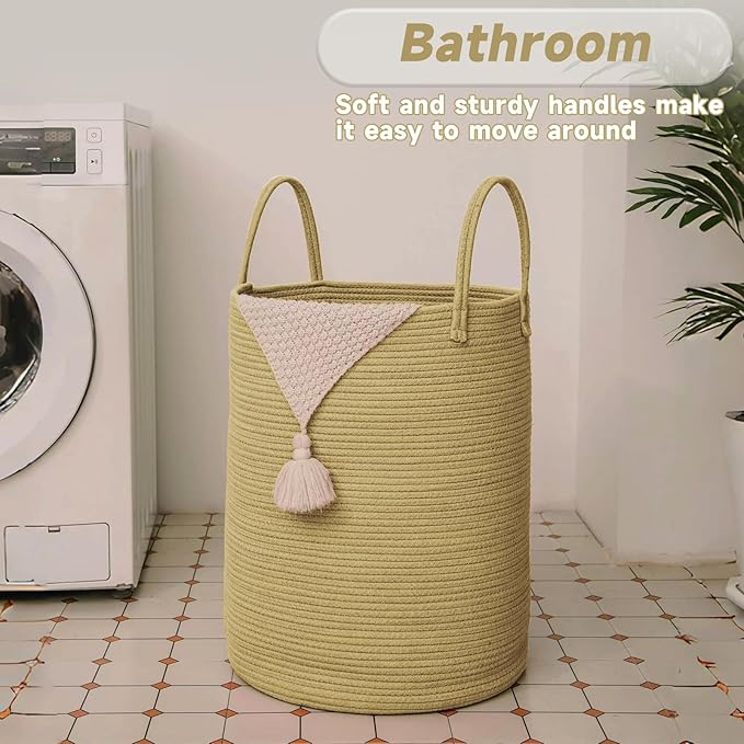 Large Woven Laundry Basket Hamper,80L Cotton Rope Storage Bin for Blankets,Toys and Clothes,Decorative Tall Nursery Hamper for Living Room,Baby Nursery,Bathroom and Bedroom,Jute-Ruum Studio Home