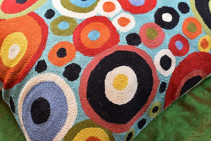 Lumbar Polka Dots Pillow Cover Turquoise Contemporary Decorative Pillowcase Blue Modern Outdoor Chair Cushion Couch Boho Cushions Hand Embroidered Cushions Wool Size - 14x20-Ruum Studio Home