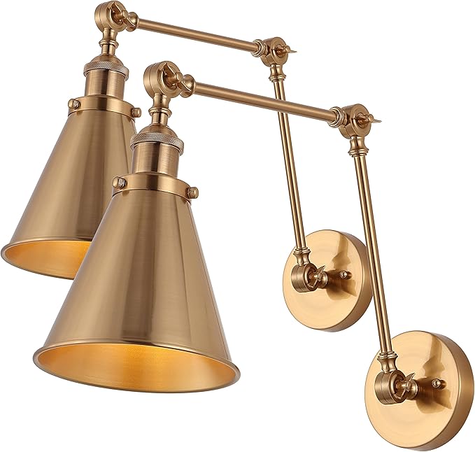 JONATHAN Y JYL7461A-SET2 Rover 7" Farmhouse Industrial Adjustable Arm Metal LED Wall Sconce Rustic Bohemian 2700K 4W Bulb for Entryway Lobby Kitchen Bathroom Bedroom Hallway, Brass Gold (Set of 2)-Ruum Studio Home