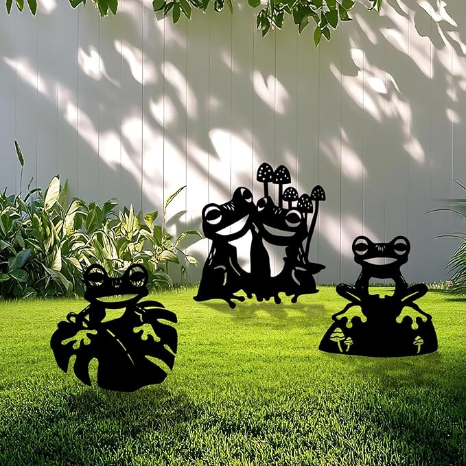 3 Pack Frog Metal Garden Decorative Stakes, Weather Proof Silhouette Statues for Yard, Patio,Outdoor Decor for Frog Lovers and Pet Owners-Ruum Studio Home