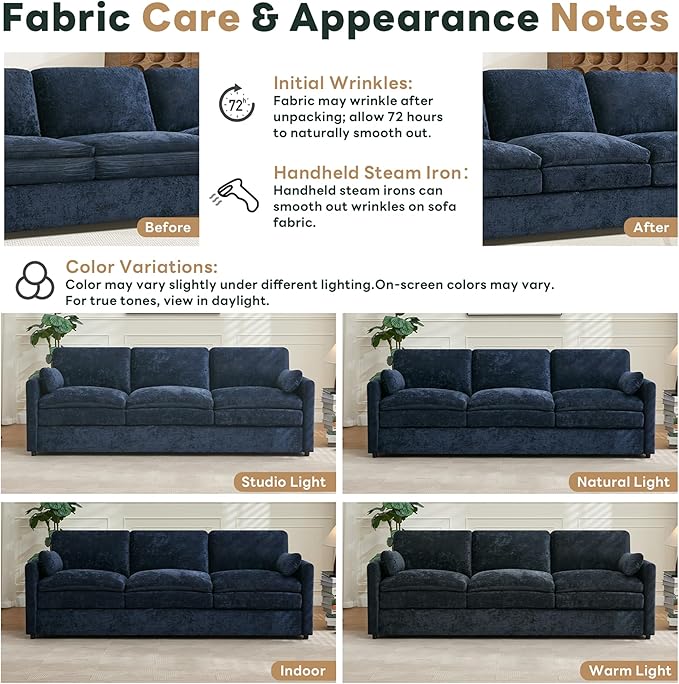 Tbfit Modern Couch Sofa, 89" Cloud Couch w/Pillows, Pocketed Spring Seat, Comfy 3-Seater Plush Foam Cushions, Chenille Fabric Removable Covers, Soft Upholstered Living Room Furniture Home Apartment-Ruum Studio Home