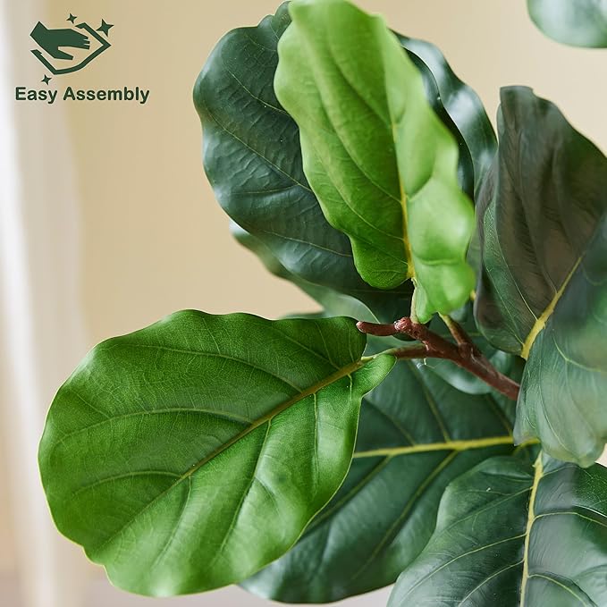 Artificial Fiddle Leaf Fig Tree 5FT, Large Realistic Faux Ficus Lyrata Plant with Pot Large Faux Plant for Indoor Outdoor Home, Office, Living Room, Bathroom Decor-Ruum Studio Home