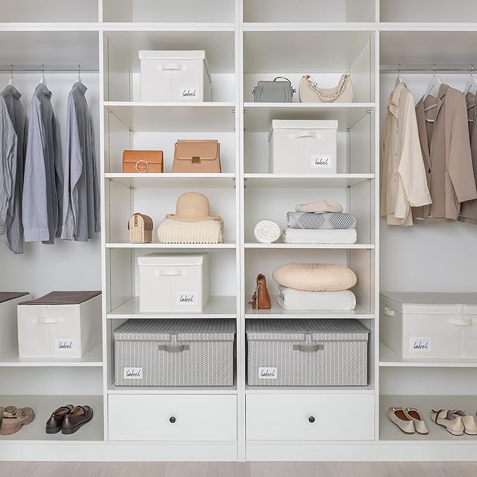 GRANNY SAYS Closet Storage Bins with lids, Fabric Storage Box with Lid, Clothes Bins Storage for Closet, Shelf Baskets for Living Room Wardrobe Shelves, Jumbo, Gray/White, 1-Pack-Ruum Studio Home