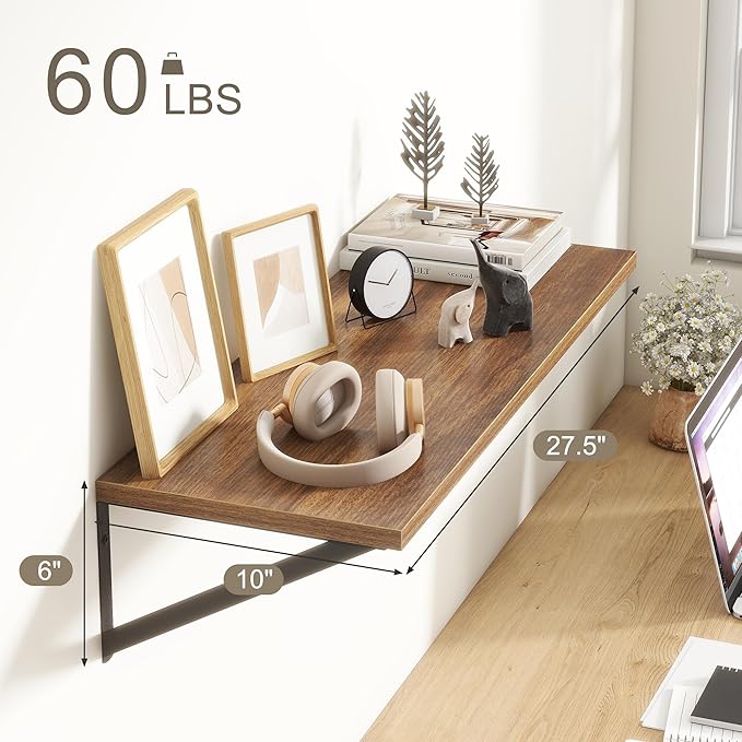 Fun Memories 27.5" W x10 D Floating Shelves, Large Wall Shelves 27.5 Inch Long, Set of 2, Farmhouse Wood Floating Shelf Wall Mounted, Deep Shelves for Bathroom, Living Room, Kitchen, Walnut Color-Ruum Studio Home