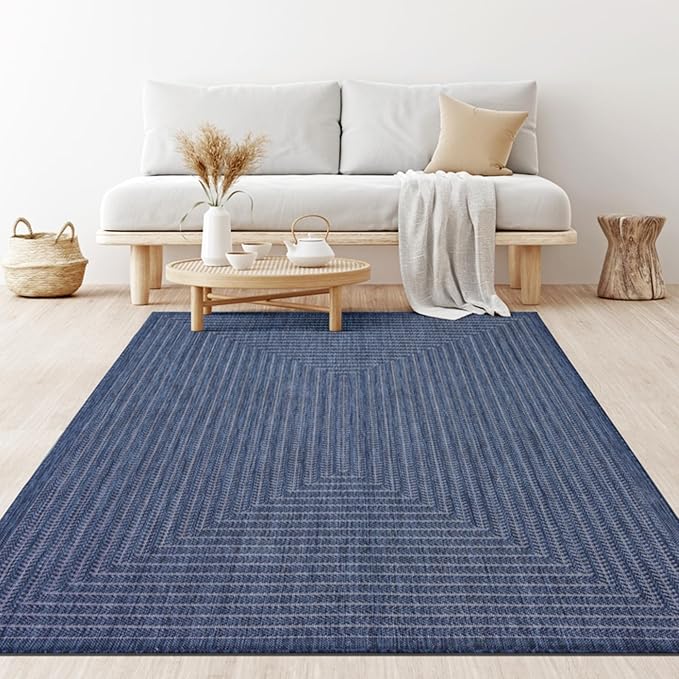 Adiva Rugs Outdoor Indoor Area Rug, Weather Resistant, Easy to Clean, Stain Resistant Floor Mat for Dining Room, Backyard, Deck, Patio (Navy Weiss, 8' x 10')-Ruum Studio Home