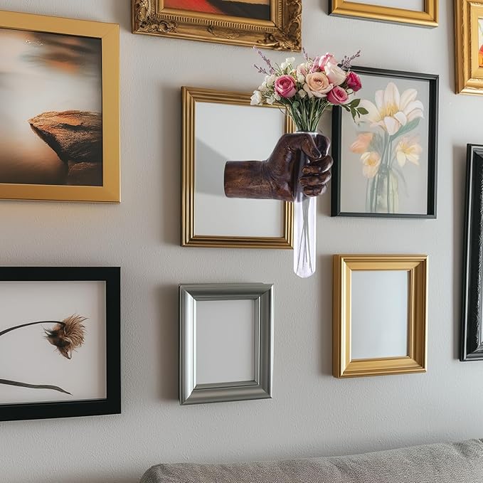 Vintage Wall Sculptures, Hand Vases Home Decor, Wall Mount Art Sculpture, Unique Wall Art Statue, Funky Flower Vase Decorations, Modern Eclectic Hanging Decor,Glass Test Tube Vase-Ruum Studio Home