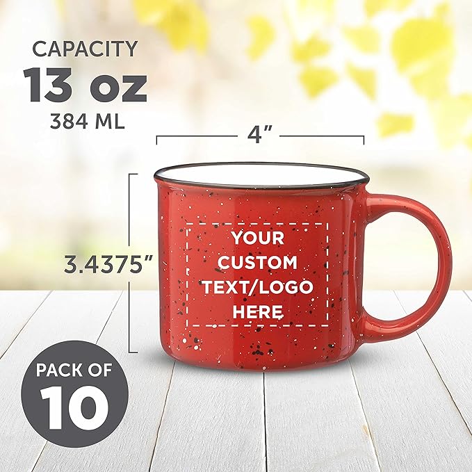 DISCOUNT PROMOS Custom Ceramic Campfire Coffee Mugs 13 oz. Set of 100, Personalized Bulk Pack - Perfect for Tea, Espresso, Cappuccino, Hot Cocoa - Red-Ruum Studio Home