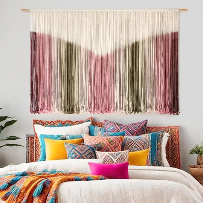 IOWER Large Macrame Wall Hanging Boho Wall Decor Large Scale Tie-Dye Yarn Living Home Room Boho Wall Decor for Bedroom Home Wall Art 57" W x 35" L-Ruum Studio Home