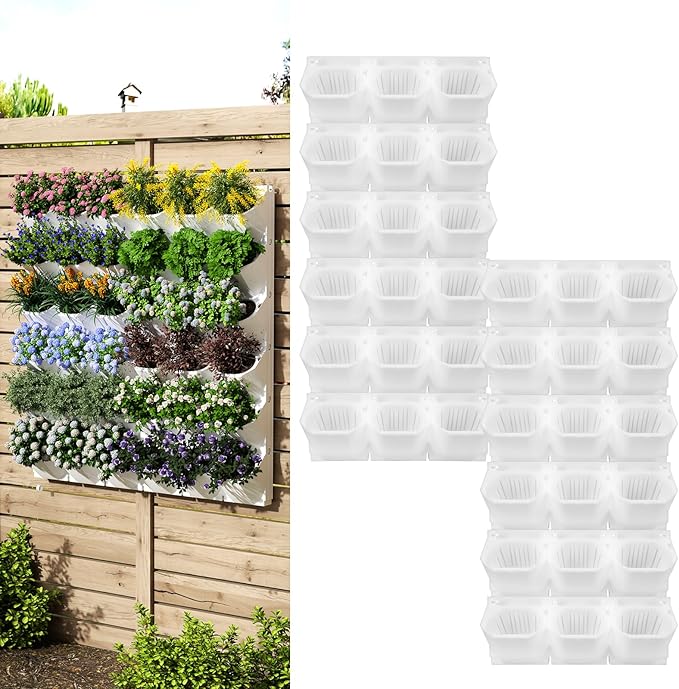 Self-Watering Wall-Mounted Vertical Planter, 36 Pots Wall Planter Indoor Vertical Living Green PlantWall Easy Installation 45''x39'' x5'' (White, 45X39 Inch 36Pcs)-Ruum Studio Home