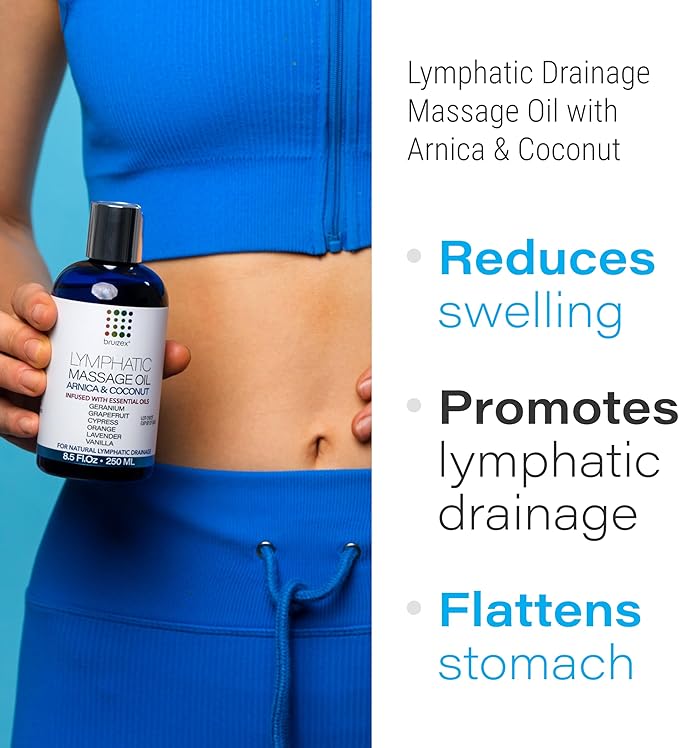 Lymphatic Drainage Massage Oil with Arnica Oil & Coconut for Post Surgery Recovery & Lymphatic Drainage Massager, Liposuction, 360 Lipo, BBL, After Tummy Tuck Surgery Items, Fibrosis Treatment, 8.5 Oz-Ruum Studio Home