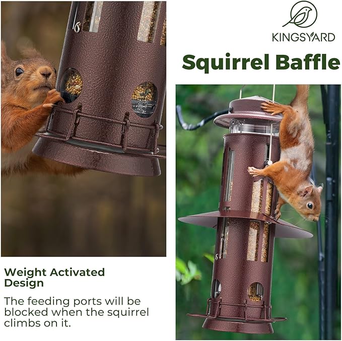 Kingsyard Squirrel Proof Bird Feeder with Removable Base, All Metal, Tube Bird Feeders for Outdoors Hanging, Easy to Clean & Refill, Antique Copper-Ruum Studio Home