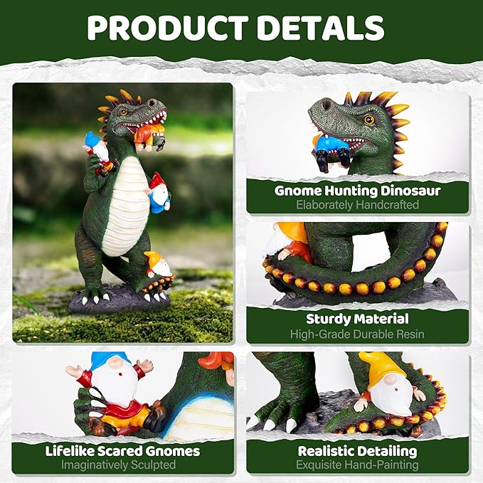 Dinosaur Eating Gnomes Garden Decor Statue - Funny Dinosaur Gnome Massacre Outdoor Decor for Yard, Patio, Lawn Ornaments - Garden Gifts for Mothers Day, Housewarming, Festival-Ruum Studio Home