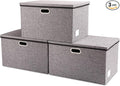 PRANDOM Extra Large Collapsible Storage Bins with Lids [3-Pack] Linen Fabric Foldable Storage Baskets Boxes Organizer Containers Cube with Cover for Bedroom Closet Office Nursery (22.8x15.75x13.8)-Ruum Studio Home