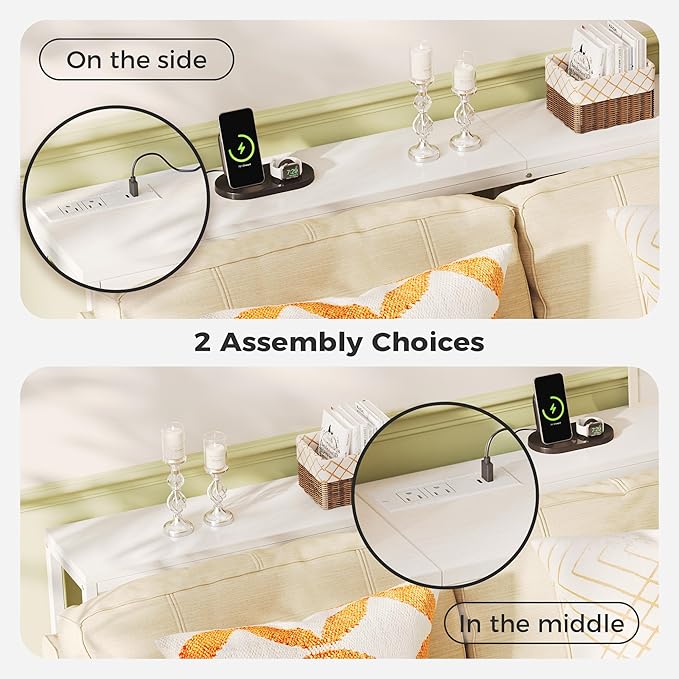 SUPERJARE 70 Inch Console Table with Outlet, Sofa Table with Charging Station, Narrow Entryway Table, Skinny Hallway Table, Behind Couch Table, for Living Room, White-Ruum Studio Home