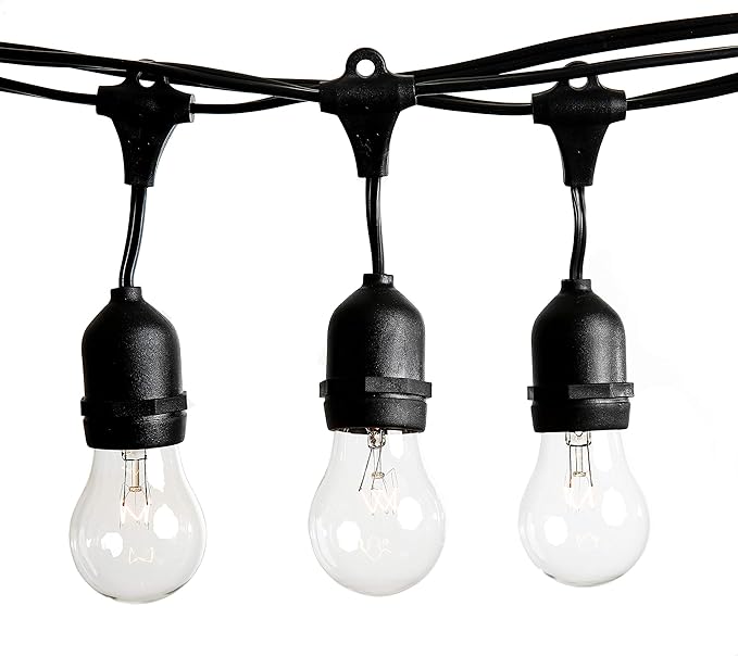 Hometown Evolution, Inc. 100 Foot E26 Outdoor Commercial String Lights with Suspended Socket for Weatherproof Heavy Duty Vintage Outside Lighting - Set of 50 A15 Clear Bulbs-Ruum Studio Home