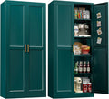 71" Storage Cabinet, Metal Pantry Cabinet, Kitchen Pantry Storage Cabinets with Doors and 4 Shelves, Cabinets for Laundry Room, Living Room, Dinning Room, Assembly Required, Green-Ruum Studio Home