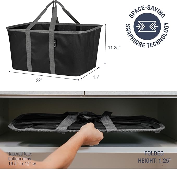 CleverMade Collapsible Laundry Tote - Midnight Black Shadow Gray 2-Pack 50L - Foldable Storage Organization Container for Clothes Laundry Room Storage-Ruum Studio Home