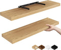 Fun Memories Floating Shelves for Wall, 24" Rustic Wood Deep Wall Mounted Shelves with Invisible Brackets for Decor & Storage, Floating Shelf for Living Room, Bathroom (Oak, Set of 2)-Ruum Studio Home