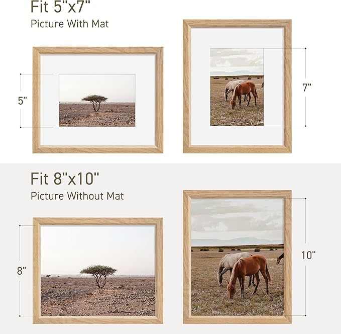8x10 Picture Frame Set of 4 Natural Solid Oak Photo Frames with 5x7 Removable Mat Wall Hanging Large Handcrafted Frame with HD Plexiglass Wall and Tabletop Display Large Poster Frame-Ruum Studio Home