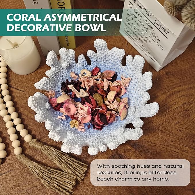 Santorini Blue Coral reef Textured Decorative Bowl,9.45" Medium Resin Decorative Centerpiece Bowl for Coastal Beach theme house table centerpiece decorations & Nautical decorations for coffee table-Ruum Studio Home