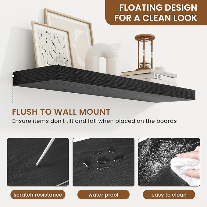 fuqing Floating Shelves for Wall, Bathroom Shelf Wall Mounted for Storage, Shelves with Invisible Bracket for Bedroom, Kitchen, Living Room, Farmhouse Small Book Shelf, 32 Inch Set of 2, Black-Ruum Studio Home