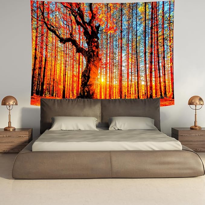 Delur Sunset Forest Tapestry Tree of Life Tropical Rainforest Landscape Tapestry Wall Hanging Scenic Nature Woodland Natural Sunrise Headboard for Bedroom Living Room Home Decor (51.2" x 59.1")-Ruum Studio Home