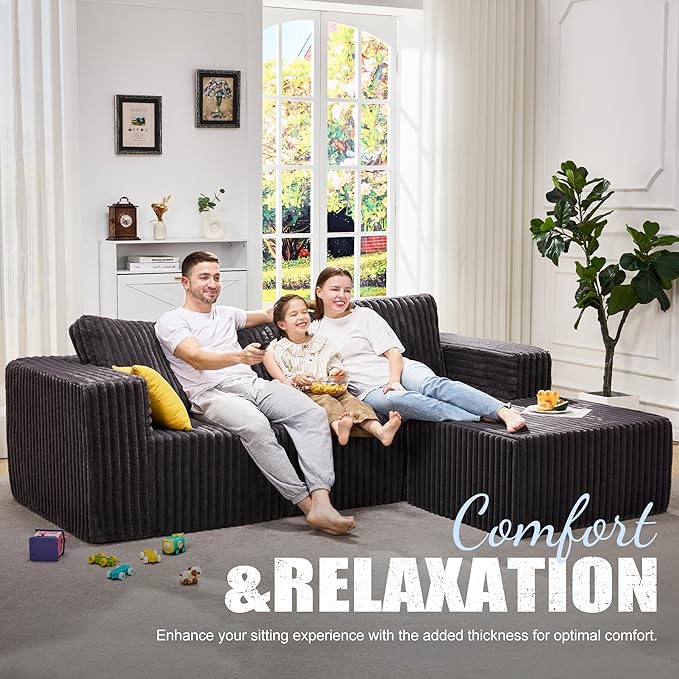 Hobestluk Modular Sectional Sofa Memory Foam Couch Oversized Sectional Sofa 3-Seater with Chaise Cloud Couch with Removable Cover L Shape Sofa for Living Room (Strip Grey, 3-Seater with Chaise)-Ruum Studio Home