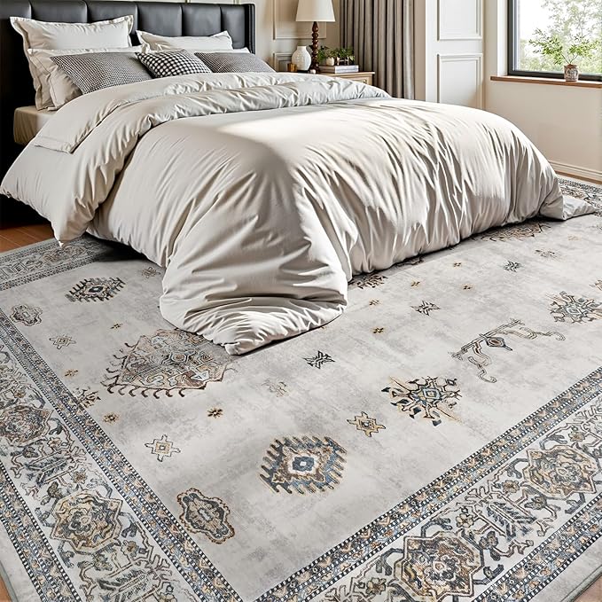 AMOAMI-Vintage Area Rug 5X7 Grey Rugs for Living Room-Soft Living Room Rug Non Slip Rugs for Bedroom Carpet Machine Washable Rug for Dining Room Bedside Office Room Decor-Ruum Studio Home