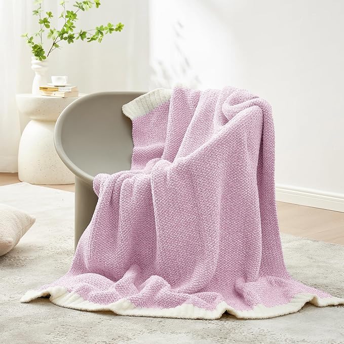 Snuggle Sac Light Purple Throw Blanket for Couch, Super Soft Warm Lavender Blankets Cozy Knit Fuzzy Plush Lightweight Throws for Sofa, Bed,Living Room, Heather Lilac, 50x60 inches-Ruum Studio Home